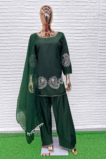 Dark green crape readymade salwar suit with embroidery work