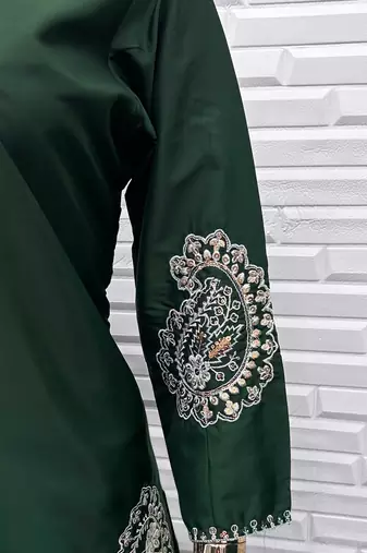 Dark green crape readymade salwar suit with embroidery 