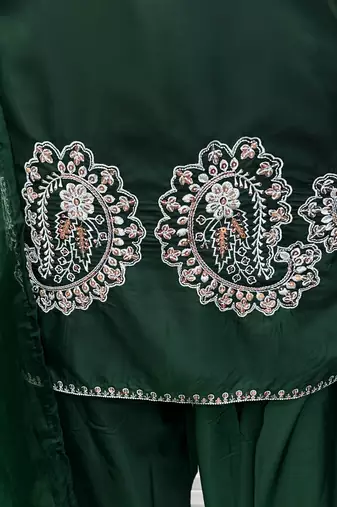 Dark green crape readymade salwar suit with embroidery 
