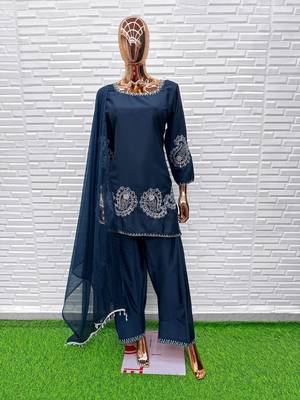 Navy-blue crape readymade salwar suit with embroidery  1