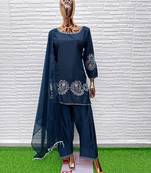 Navy-blue crape readymade salwar suit with embroidery work