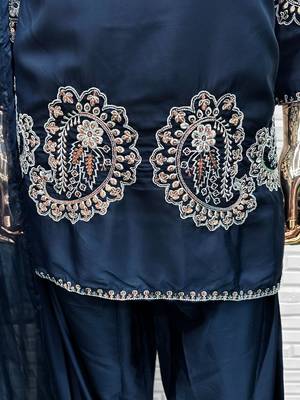 Navy-blue crape readymade salwar suit with embroidery  2