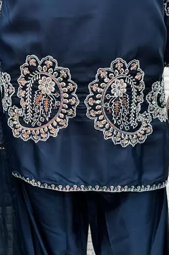 Navy-blue crape readymade salwar suit with embroidery 