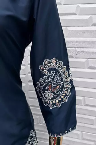 Navy-blue crape readymade salwar suit with embroidery 