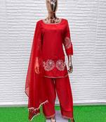 Red crape readymade salwar suit with embroidery work