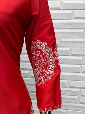 Red crape readymade salwar suit with embroidery  2