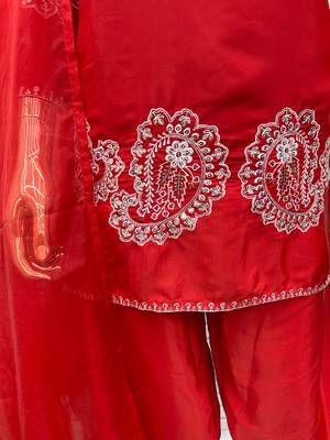 Red crape readymade salwar suit with embroidery  3