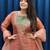 Dark peach roman shimmer readymade kurti set with handwork & moti work
