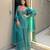 Sky-blue roman shimmer readymade kurti set with handwork & moti work