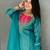 Sky-blue roman shimmer readymade kurti set with handwork & moti work