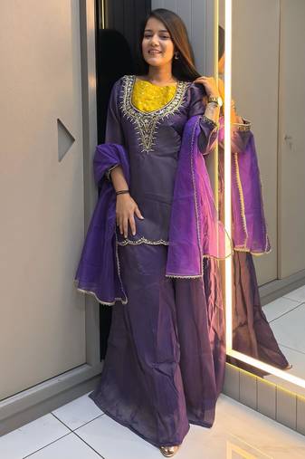 Purple roman shimmer palazzo suit 