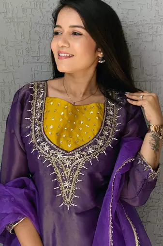 Purple roman shimmer palazzo suit 