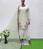 White crape readymade salwar suit with embroidery & sequence work