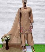 Brown crape readymade salwar suit with embroidery & sequence work