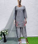 Grey crape readymade salwar suit with embroidery & sequence work