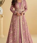 Purple chinon silk readymade anarkali shrug gown with belt & embroidery work Full stitched free size