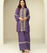 Violet chinon silk readymade co-ords set with embroidery work Full stitched free size