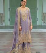 Lavender heavy chinon readymade plazzo suit with heavy embroidery work