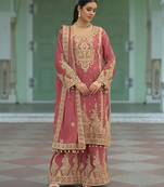 Coral heavy chinon readymade plazzo suit with heavy embroidery work