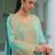 Sky-blue heavy chinon readymade plazzo suit with heavy embroidery work-Full stitched free size