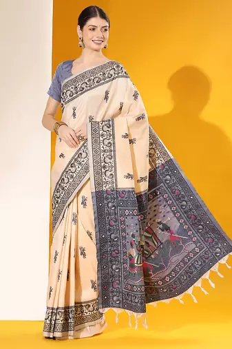 off-white soft raw art silk weaving saree with antique zari border & exclusive designer pallu