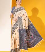 off-white soft raw art silk weaving saree with antique zari border & exclusive designer pallu