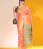 orange soft raw art silk weaving saree with antique zari border & exclusive designer pallu