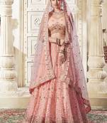 Peach Embroidery & Sequin Silk Net Lehenga