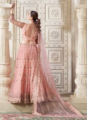 Peach Embroidery & Sequin Silk Net Lehenga 2