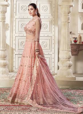 Peach Embroidery & Sequin Silk Net Lehenga 3