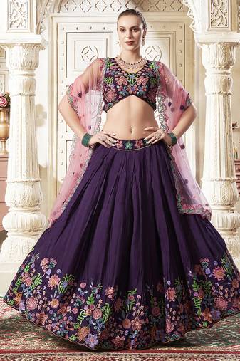 Wine Sequin Silk Lehenga