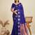 royal blue paithani kanjivaram art silk saree with silver and gold zari weaving and running blouse piece