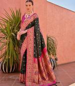 green paithani silk blend saree with elegant contrast border & fancy tassels | handwoven look designer saree with blouse