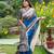 Royal blue tussar silk madhubani printed saree with traditional pallu & fancy tassels – contrast blouse piece included