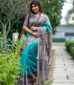 rama tussar art silk madhubani printed saree with traditional pallu & fancy tassels     contrast blouse piece included