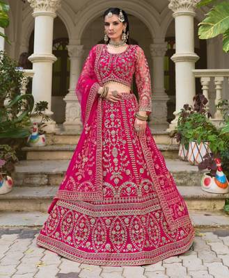 Rani Pink Bridal Butterfly Net Heavy Diamond Embroidered Lehenga Choli with dupatta 1
