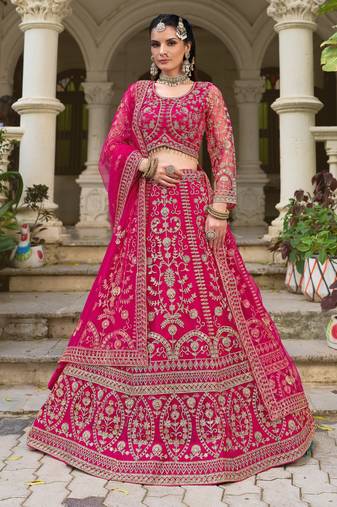 Rani Pink Bridal Butterfly Net Heavy Diamond Embroidered Lehenga Choli with dupatta