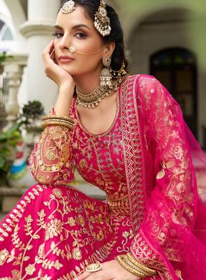 Rani Pink Bridal Butterfly Net Heavy Diamond Embroidered Lehenga Choli with dupatta 2
