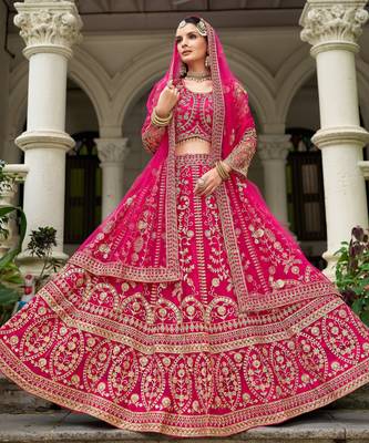 Rani Pink Bridal Butterfly Net Heavy Diamond Embroidered Lehenga Choli with dupatta 3