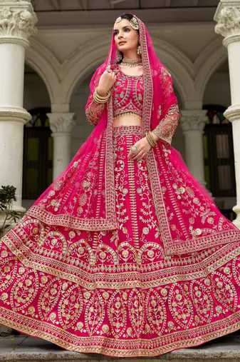 Rani Pink Bridal Butterfly Net Heavy Diamond Embroidered Lehenga Choli with dupatta