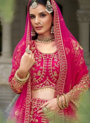 Rani Pink Bridal Butterfly Net Heavy Diamond Embroidered Lehenga Choli with dupatta 4
