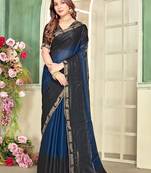 Blue color zircon work fendi satin silk saree