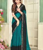 Sky blue color zircon work fendi satin silk saree