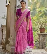pink soft raw art silk pochampally ikat weaving saree with resham jal & zari border traditional saree with blouse