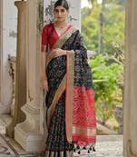 black soft raw art silk pochampally ikat weaving saree with resham jal & zari border traditional saree with blouse