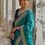teal soft raw art silk pochampally ikat weaving saree with resham jal & zari border traditional saree with blouse