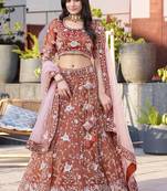 Dark Orange ZARKAN & Sequence Silk Lehenga