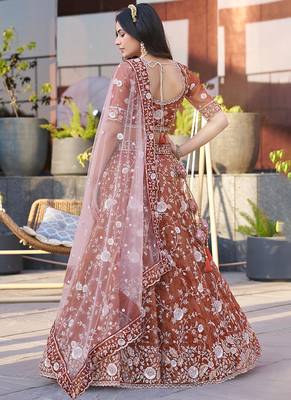 Dark Orange ZARKAN & Sequence Silk Lehenga 2