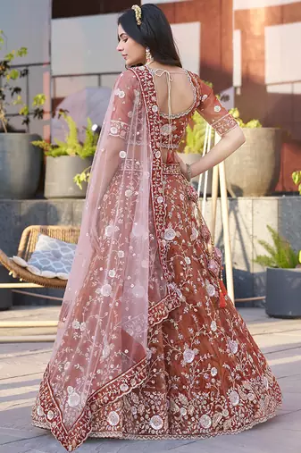 Dark Orange ZARKAN & Sequence Silk Lehenga