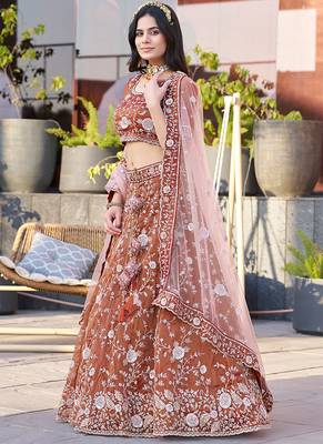 Dark Orange ZARKAN & Sequence Silk Lehenga 3